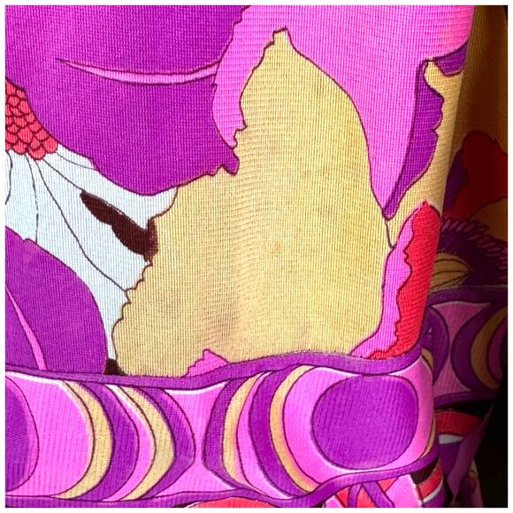 Vintage 60s 70s Psychedelic Mod Style Pink Mod Flower Maxi Dress Hostess Gown - Picture 13 of 16